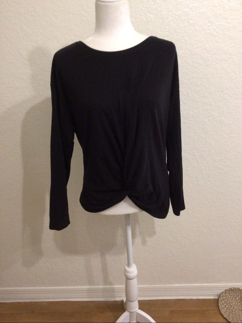 WHBM black long sleeve twist knot front shirt